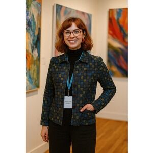 Vintage 14 Y2K MultiColor Block Jacket Texture Plaid Retro Career Yarn Fiber Art